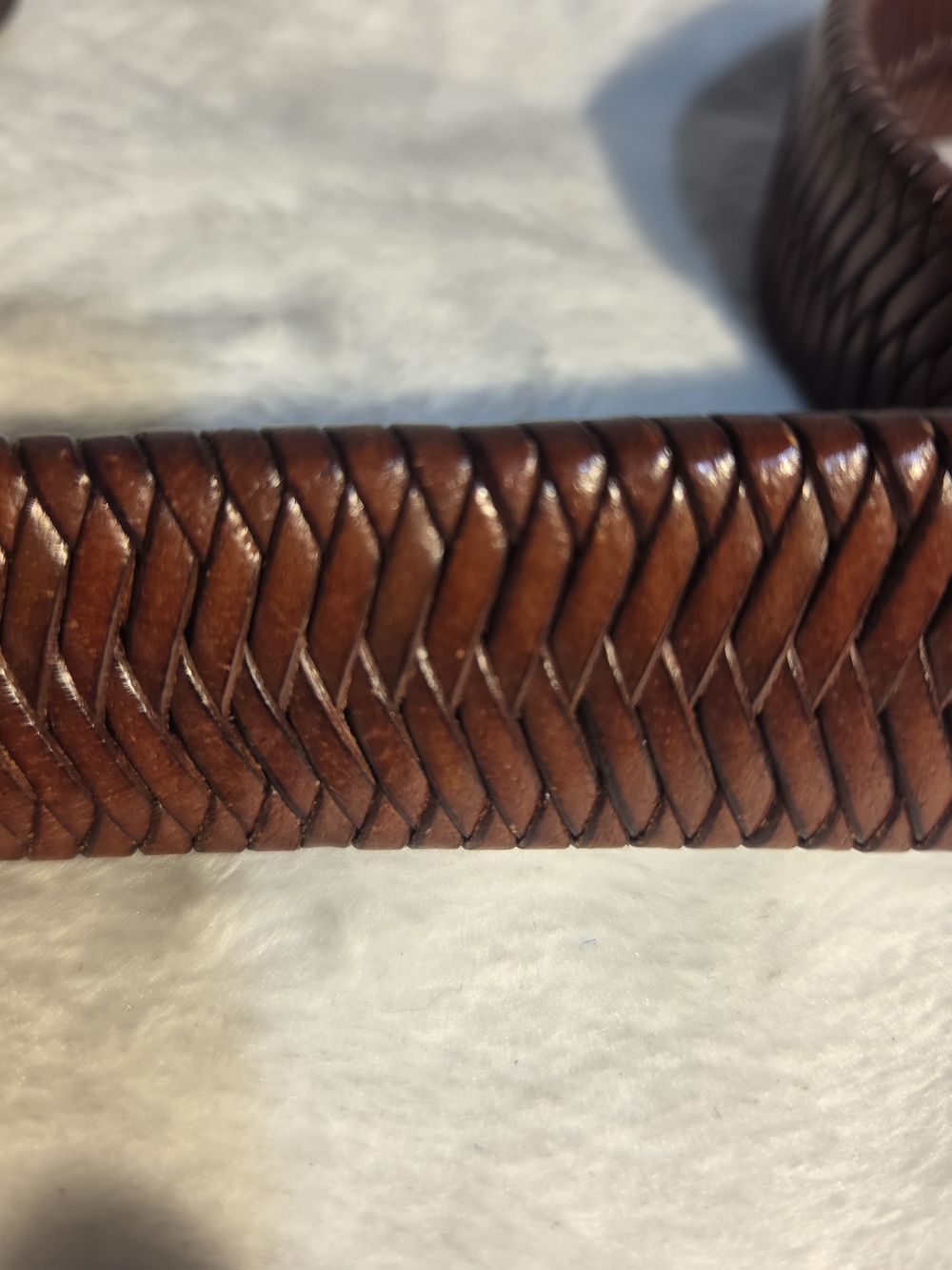 Men's Woven Leather Belt in Brown - Picture 3 of 5